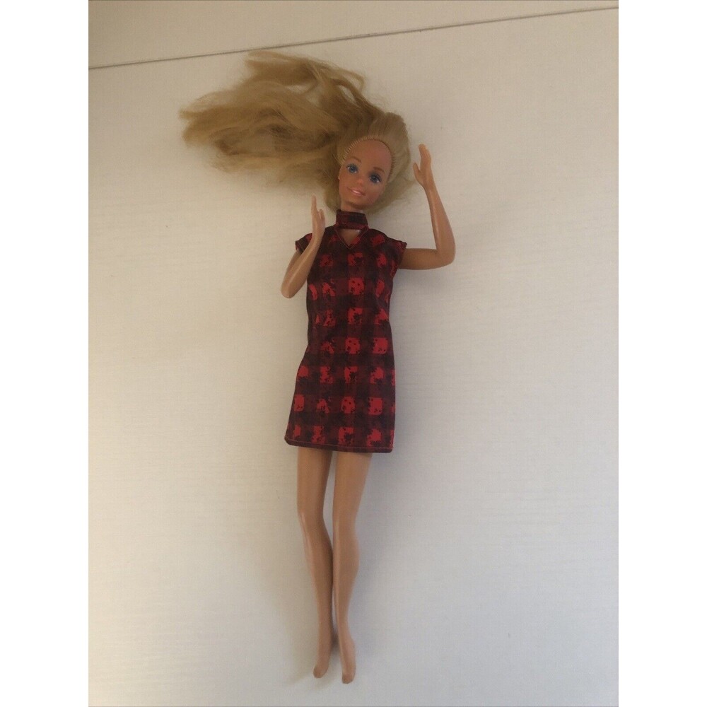 Vintage Mattel Barbie Doll Red Dress Twist and Bend 1966 Blue Eyes Straight Hair